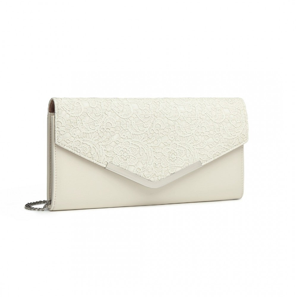 LP2312 - MISS LULU LACE ENVELOPE FLAP CLUTCH EVENING BAG - BEIGE