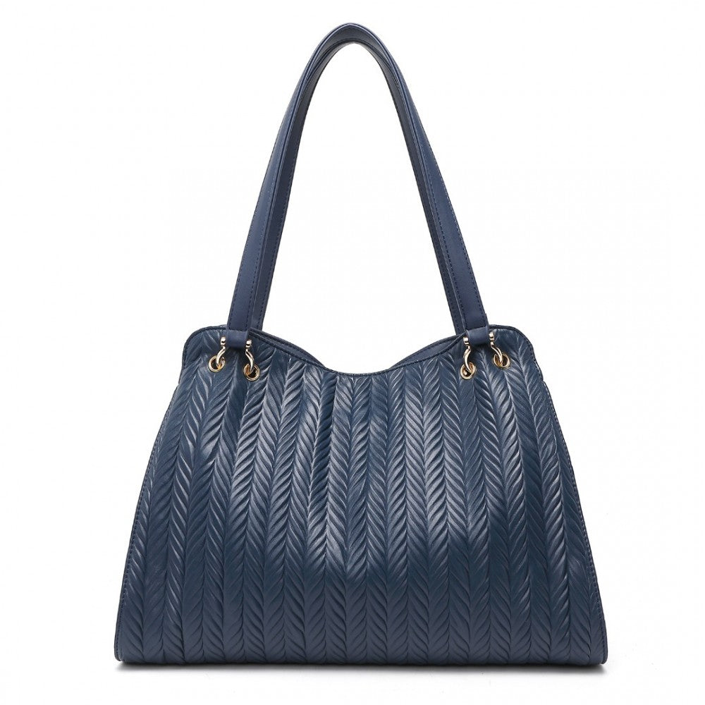 LG2339 - MISS LULU CHIC EMBOSSED TOTE WITH TASSEL DETAIL AND CARD POUCH - NAVY