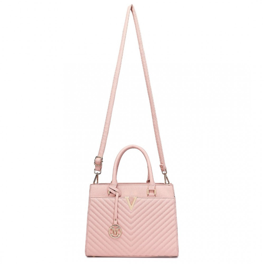 LT2357 - MISS LULU CHIC V-QUILTED PU LEATHER SOPHISTICATED HANDBAG - PINK