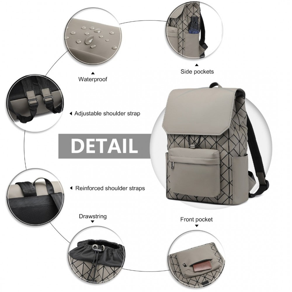 ET2417 - KONO WATER-RESISTANT URBAN GEOMETRIC BACKPACK WITH LAPTOP COMPARTMENT - GREY