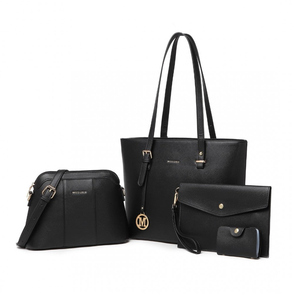 LG2110 - MISS LULU 4 PIECE CLASSIC SLEEK HANDBAG SET - BLACK