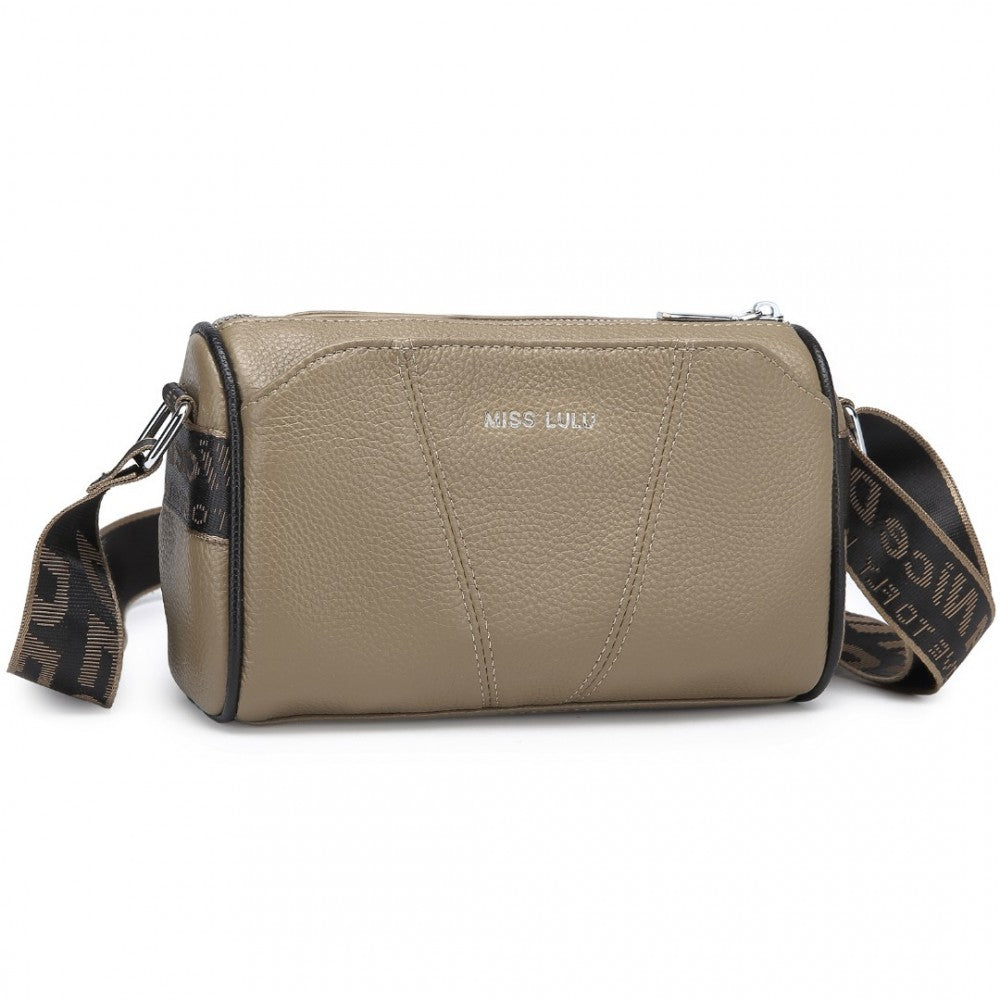 L2310 - MISS LULU SIMPLE AND ELEGANT WIDE STRAP GENUINE LEATHER CROSSBODY BAG - KHAKI