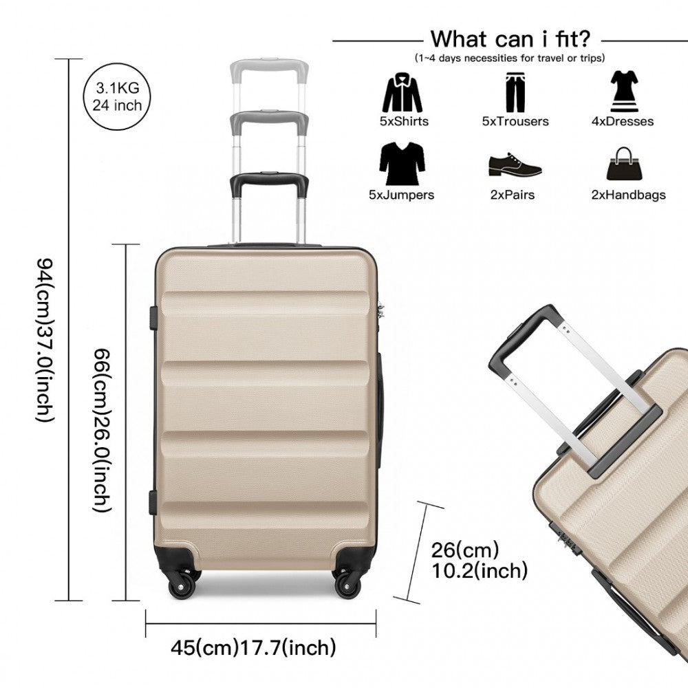 K2191L - KONO 24 INCH CHECK IN LUGGAGE - STREAMLINED ABS HARDSHELL SUITCASE WITH SECURE TSA LOCK - GOLD