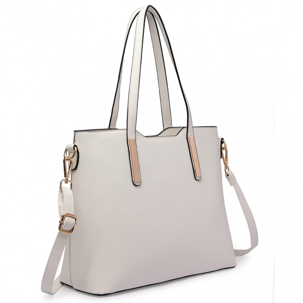 LT6648 - MISS LULU THREE PIECE TOTE SHOULDER BAG AND CLUTCH - WHITE