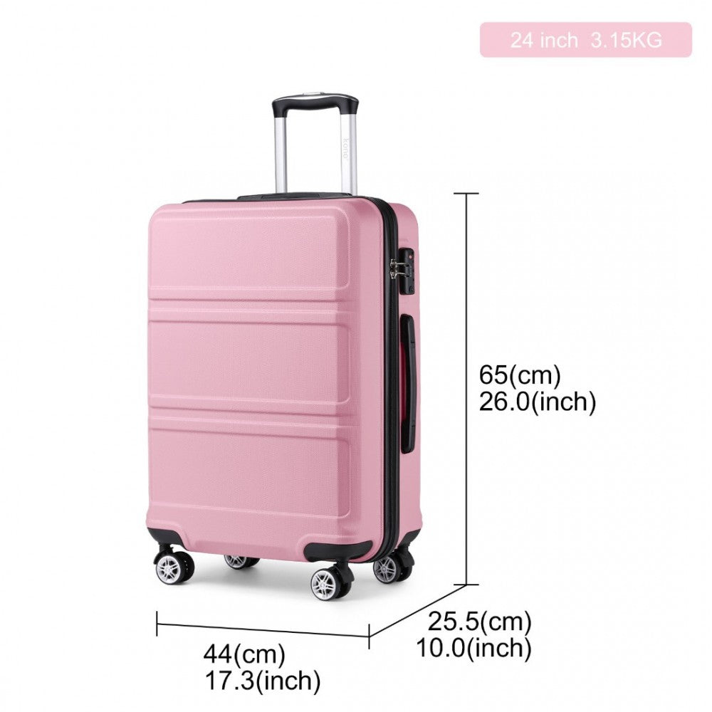 K1871-1L - KONO ABS 24 INCH SCULPTED HORIZONTAL DESIGN SUITCASE - PINK