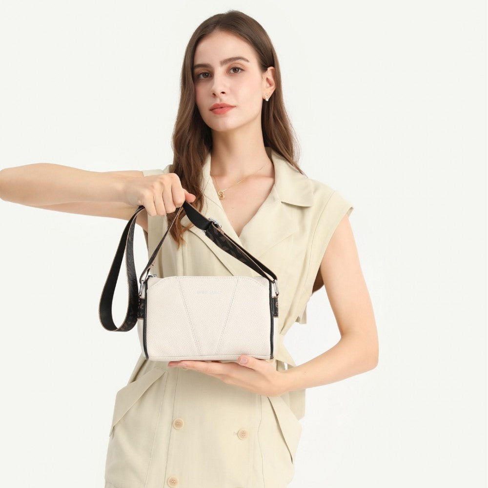 L2310 - MISS LULU SIMPLE AND ELEGANT WIDE STRAP GENUINE LEATHER CROSSBODY BAG - BEIGE