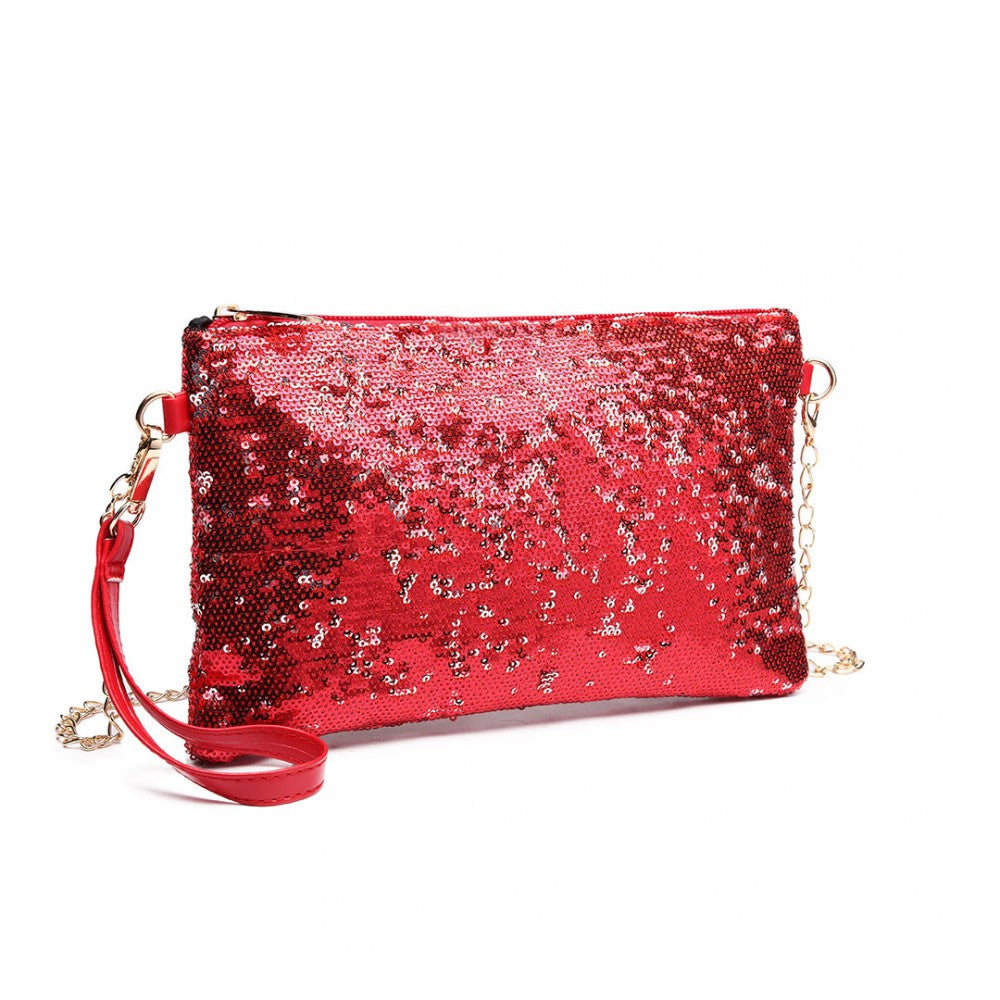 LH1765 - MISS LULU SEQUINS CLUTCH EVENING BAG - RED