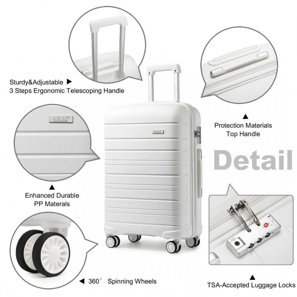 K2091L - KONO 24 INCH MULTI TEXTURE HARD SHELL PP SUITCASE - CLASSIC COLLECTION - WHITE