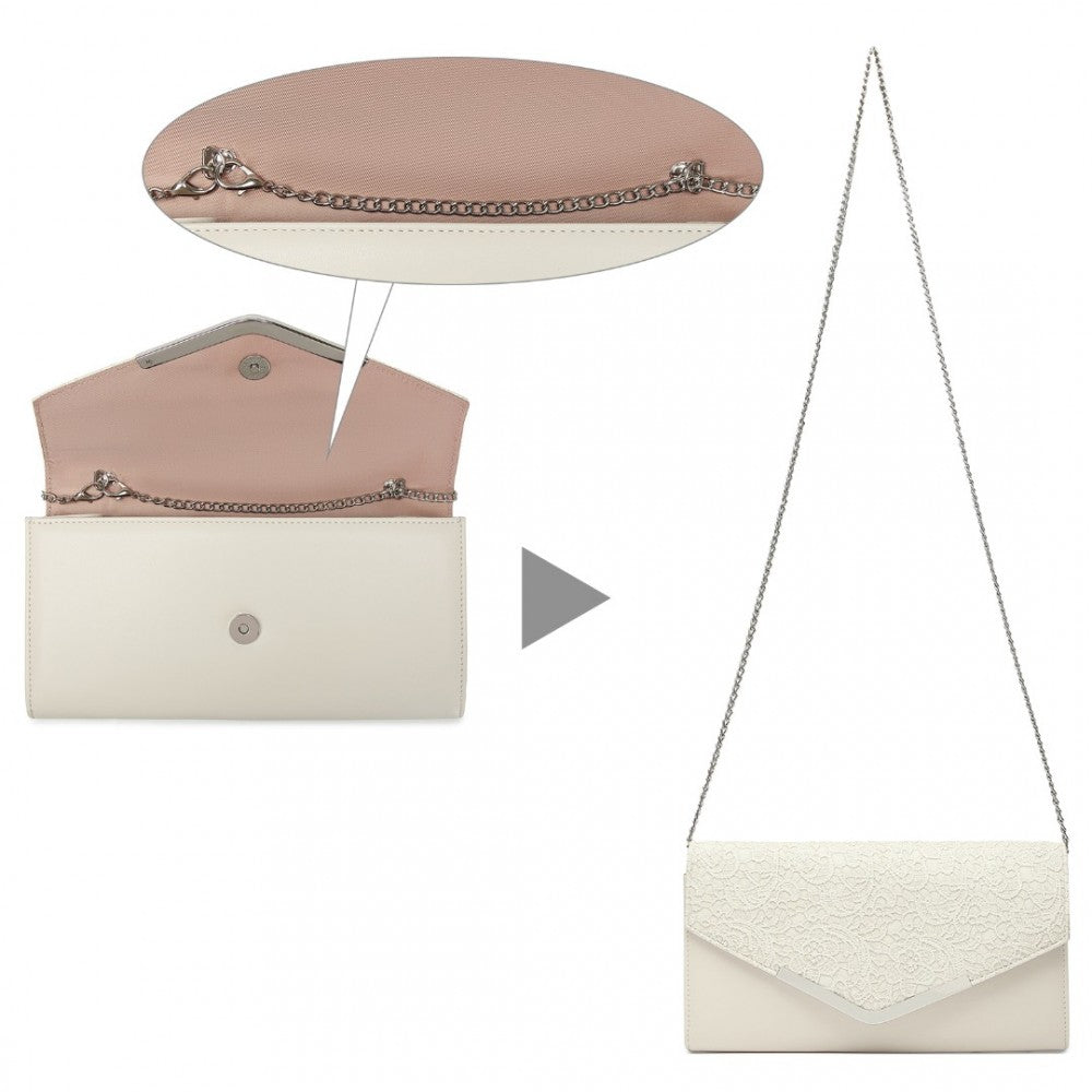 LP2312 - MISS LULU LACE ENVELOPE FLAP CLUTCH EVENING BAG - BEIGE