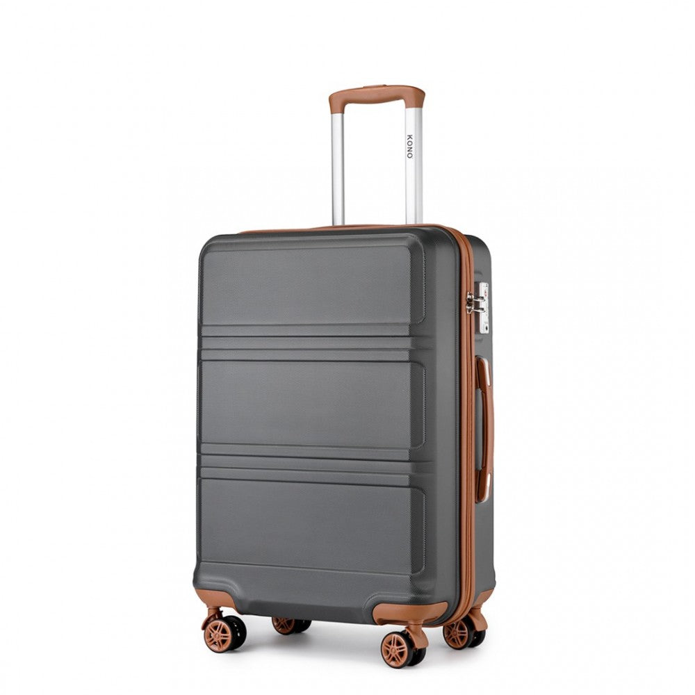 K1871-1L - KONO ABS 24 INCH SCULPTED HORIZONTAL DESIGN SUITCASE - GREY AND BROWN