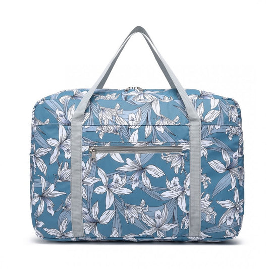 EQ2308F - KONO FOLDABLE WATERPROOF STORAGE CABIN TRAVEL HANDBAG FLOWER PRINT - BLUE