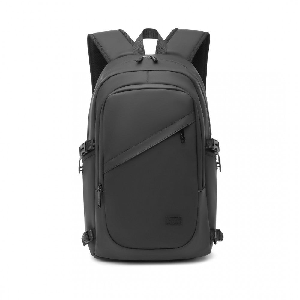 EM2349 - KONO PVC COATED WATER-RESISTANT TECH BACKPACK WITH USB CHARGING PORT - BLACK