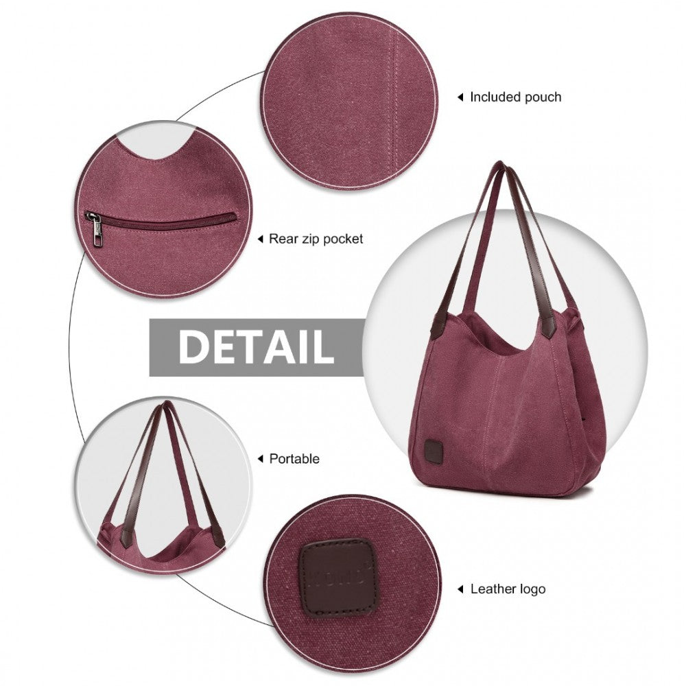 EB2040L - KONO CANVAS SHOULDER TOTE BAG - CLARET