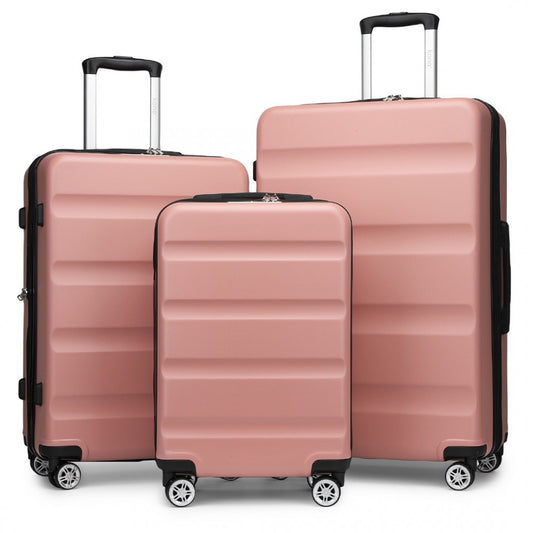 KSK2482 - KONO 3-PIECE HORIZONTAL ENGRAVED HARD SHELL ABS+PC SUITCASE WITH TSA LOCK - NUDE - The Baggage Shop