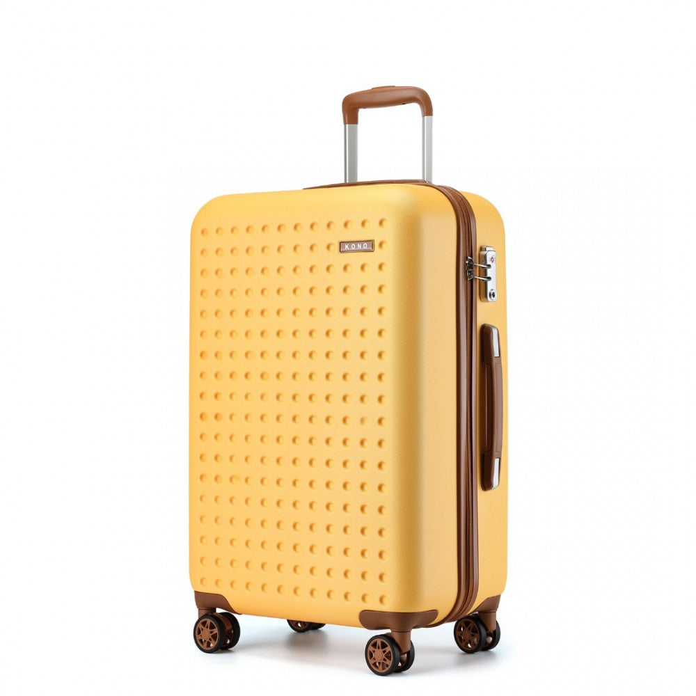 KSK2486 - KONO STYLISH ABS+PC 28 INCH POLKA DOT HARD SHELL SUITCASE WITH TSA LOCK - YELLOW AND BROWN