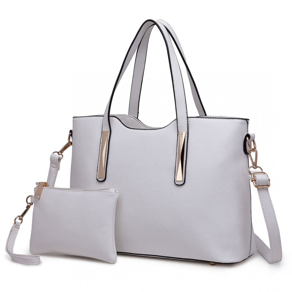 S1719 - MISS LULU PU LEATHER HANDBAG & PURSE - WHITE