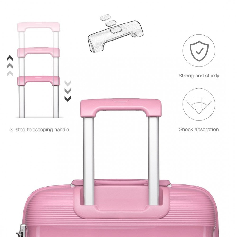 K2092L - KONO BRIGHT HARD SHELL PP SUITCASE WITH TSA LOCK AND VANITY CASE 4 PIECES SET - CLASSIC COLLECTION - PINK