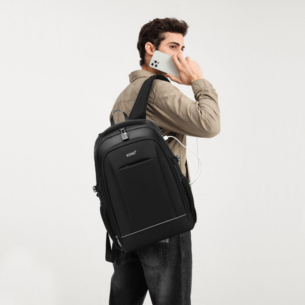 EM2130 - KONO FUNCTIONAL TRAVEL BACKPACK WITH USB CHARGING PORT - GREY