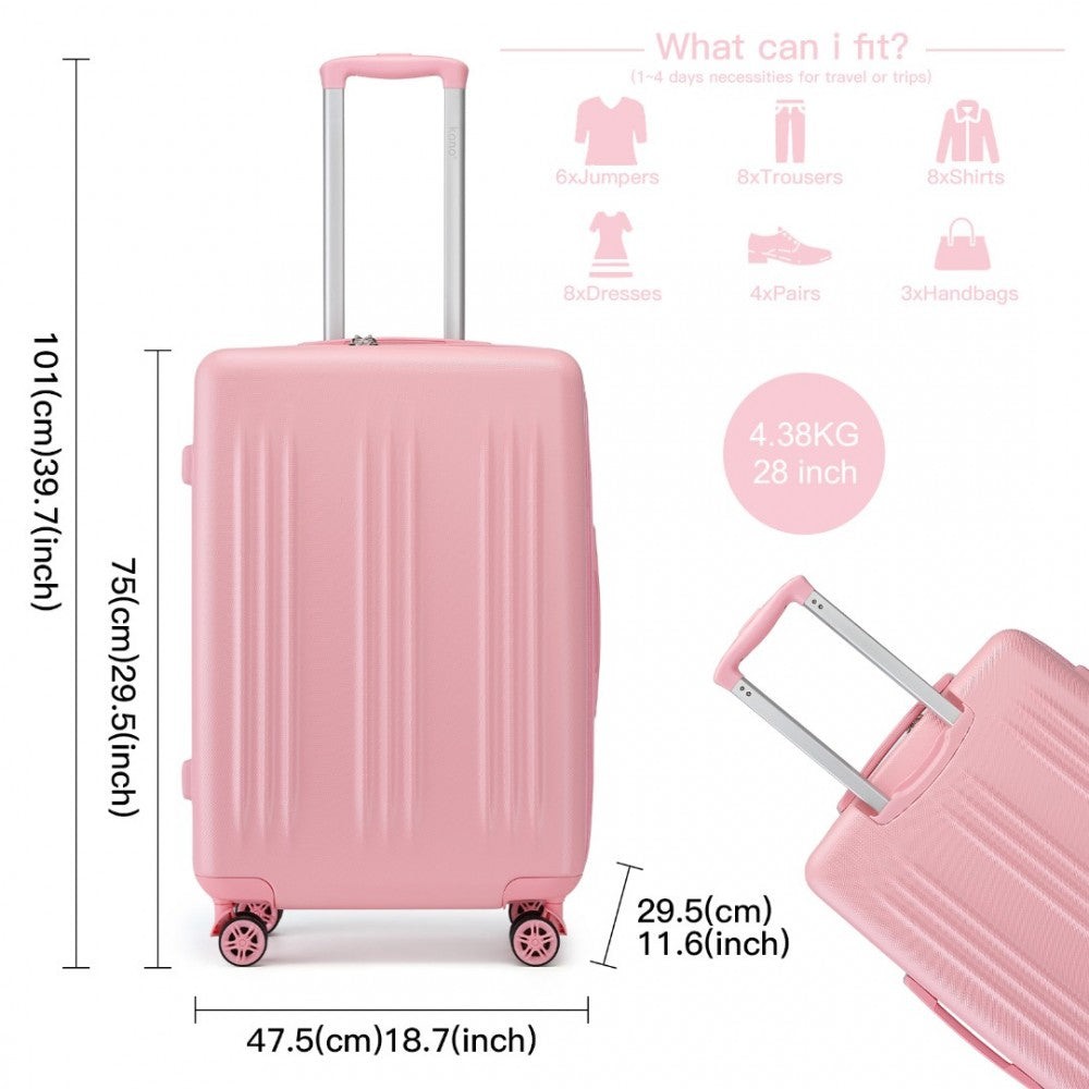 KSK2483 - KONO 28 INCH SLEEK STRIPED CHECK-IN SUITCASE EXPANDABLE DURABLE ABS+PC LUGGAGE WITH FOUR SPINNER WHEELS TSA LOCK - PINK