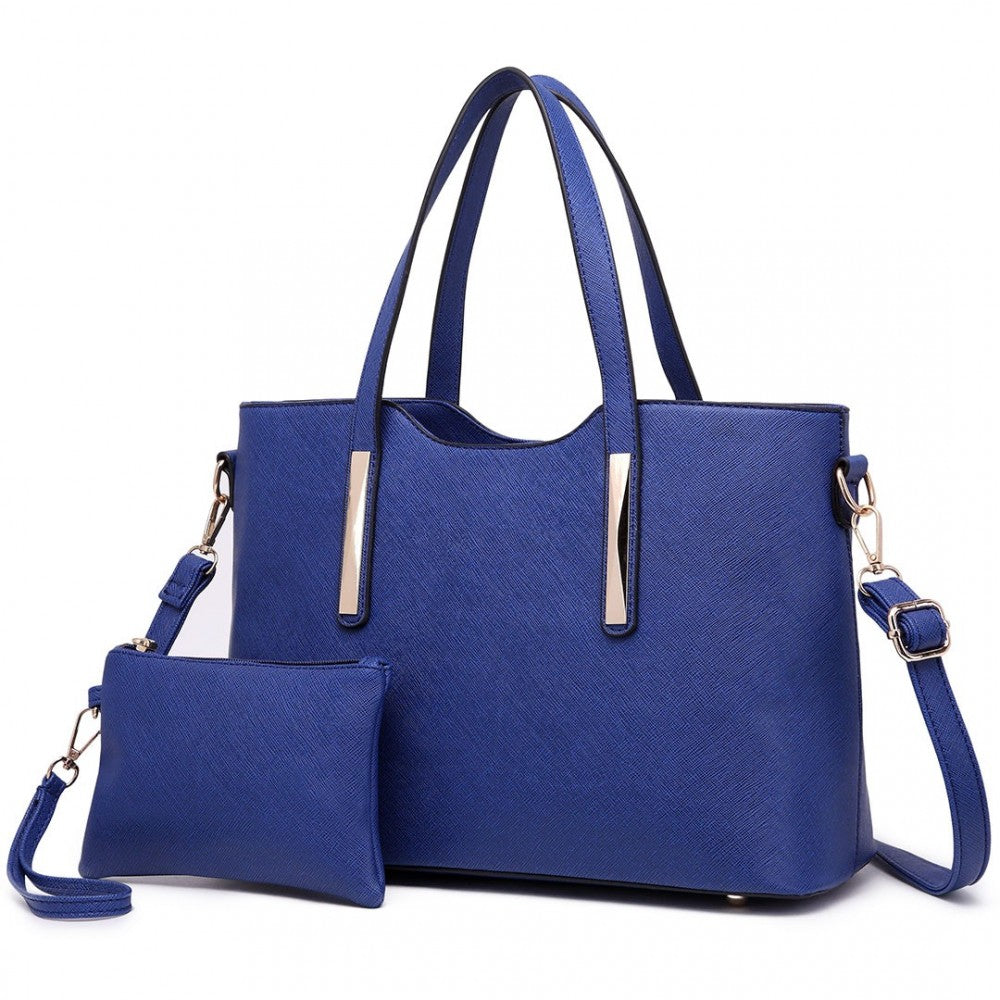 S1719 - MISS LULU PU LEATHER HANDBAG & PURSE - NAVY