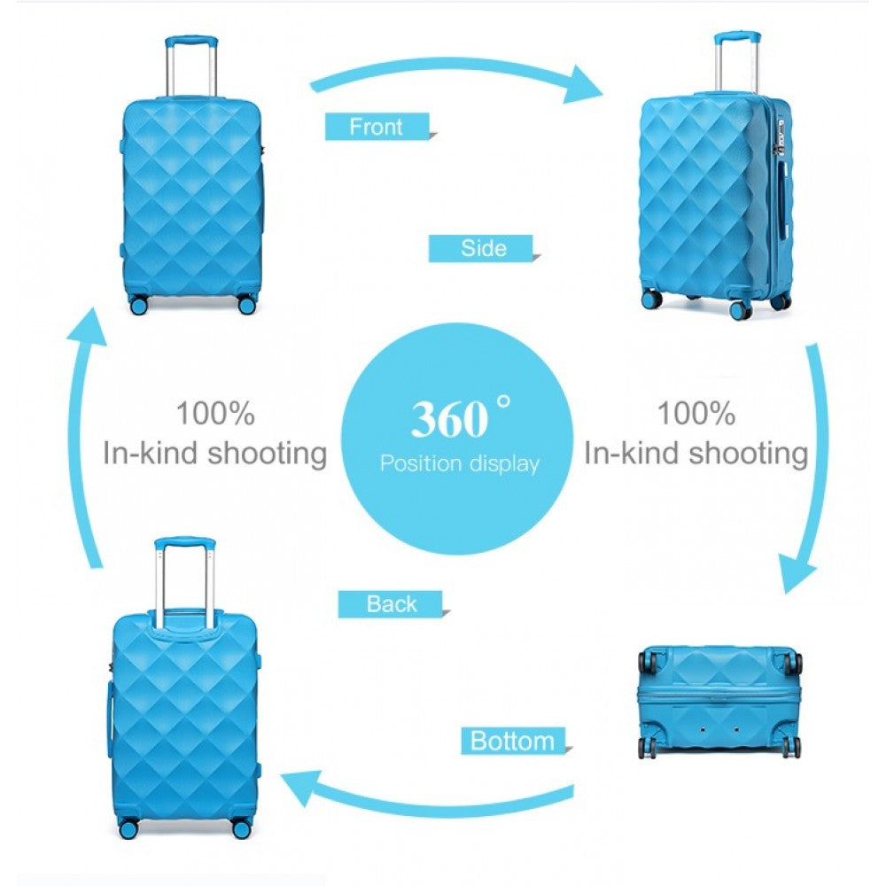 K2395L - BRITISH TRAVELLER ULTRALIGHT ABS AND POLYCARBONATE BUMPY DIAMOND 4 PCS LUGGAGE SET WITH TSA LOCK - BLUE