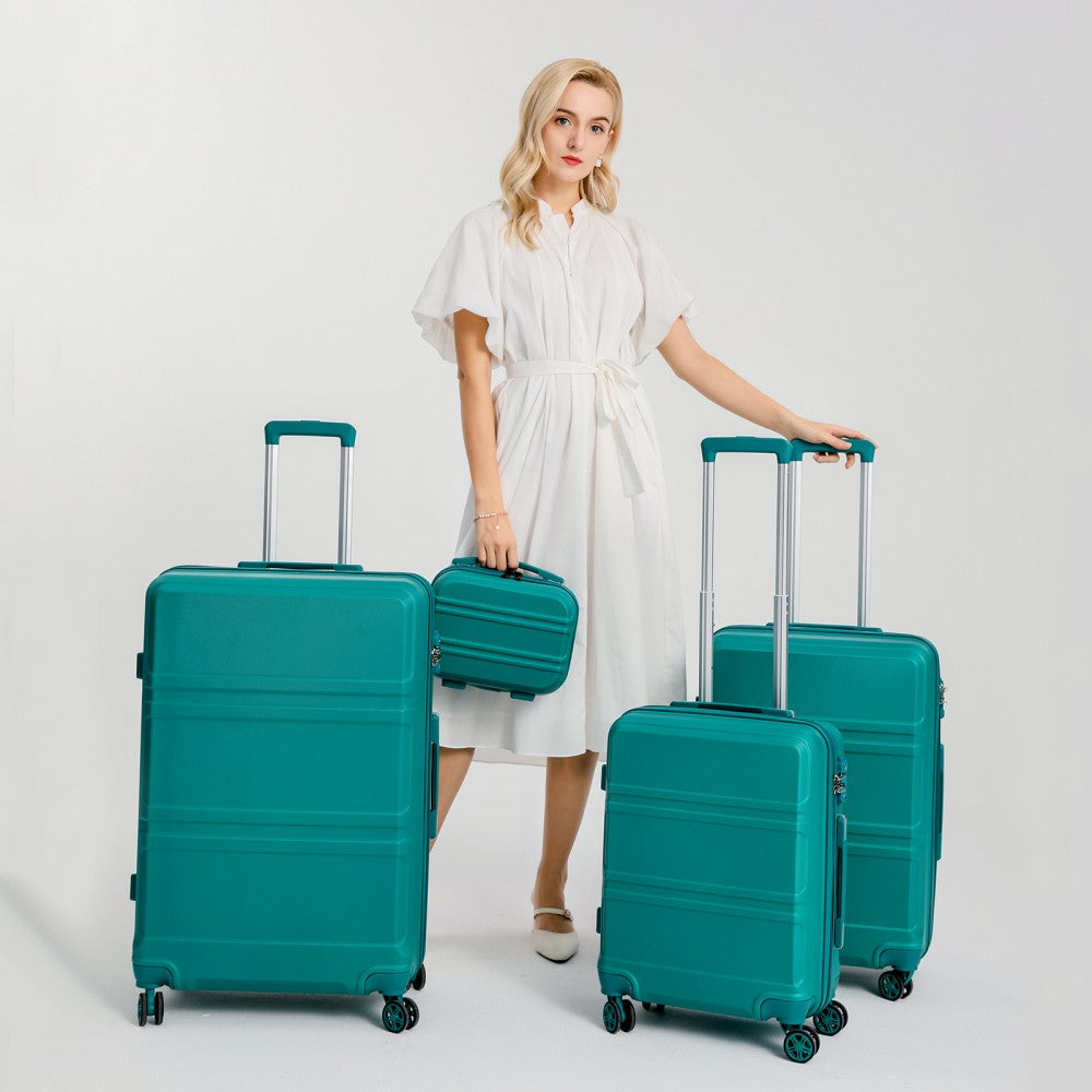 K1871-1L - KONO ABS SCULPTED HORIZONTAL DESIGN 4 PCS SUITCASE SET WITH VANITY CASE - TEAL