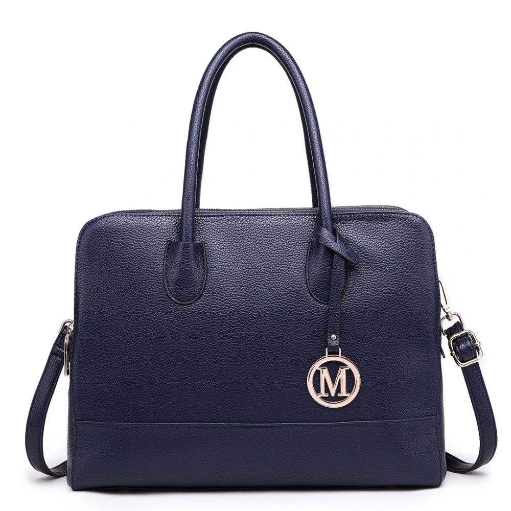 LT1726 - MISS LULU TEXTURED PU LEATHER MEDIUM SIZE CLASSIC TOTE BAG SHOULDER BAG - NAVY