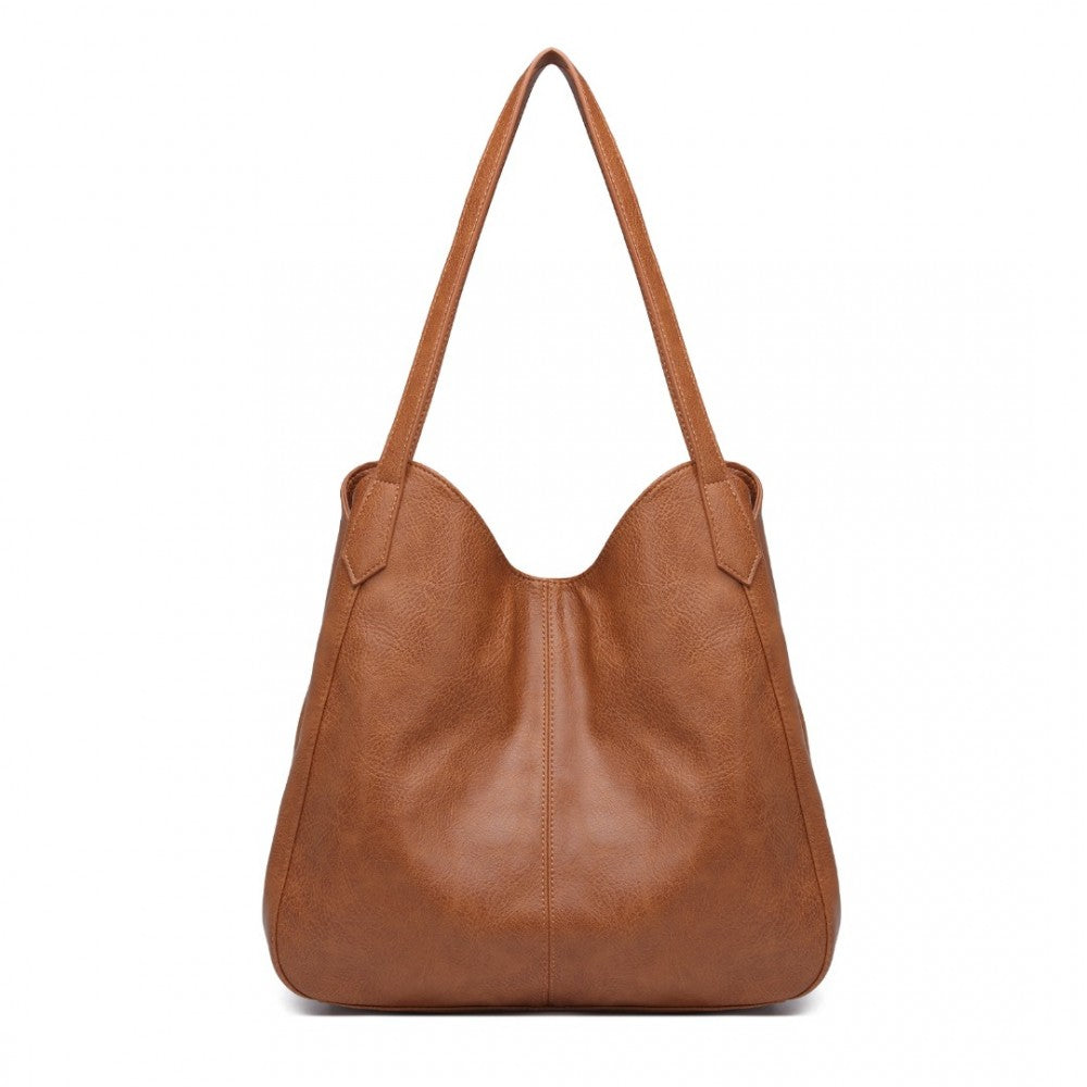 LH2230 - MISS LULU SOFT LEATHER MULTIPLE POCKET TOTE SHOULDER BAG - BROWN