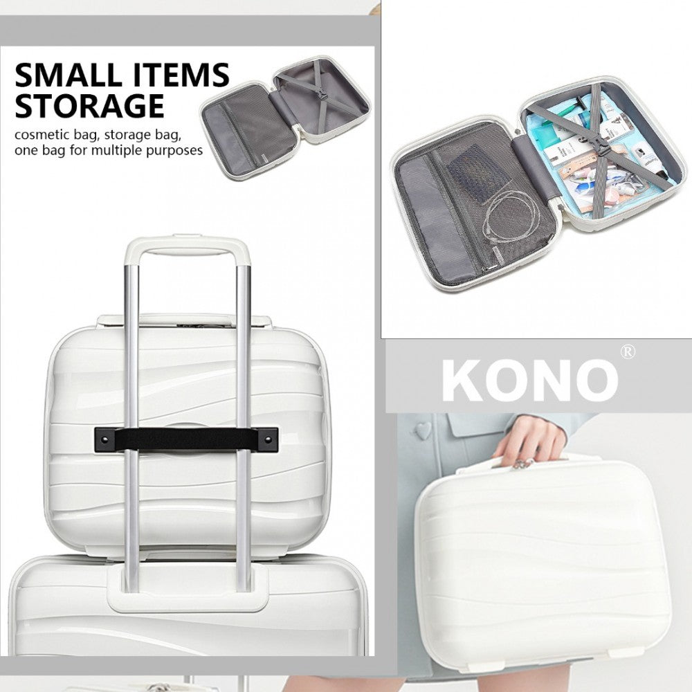 K2094L - KONO 14 INCH LIGHTWEIGHT POLYPROPYLENE HARD SHELL VANITY CASE - CREAM WHITE