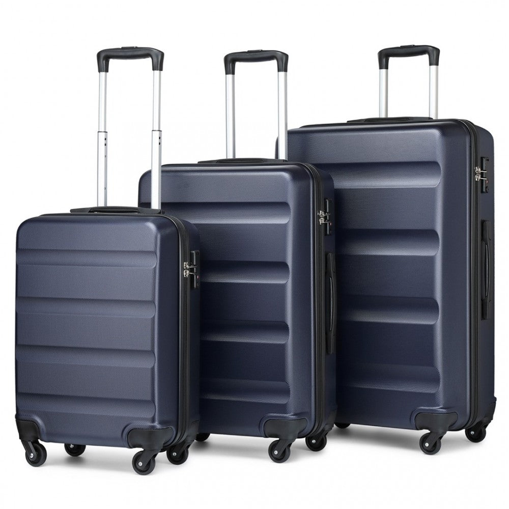 K2191L - KONO 3-PIECE LIGHTWEIGHT ABS HARDSHELL SUITCASE SET - 19, 24, 28 INCH WITH SECURE TSA LOCK - NAVY