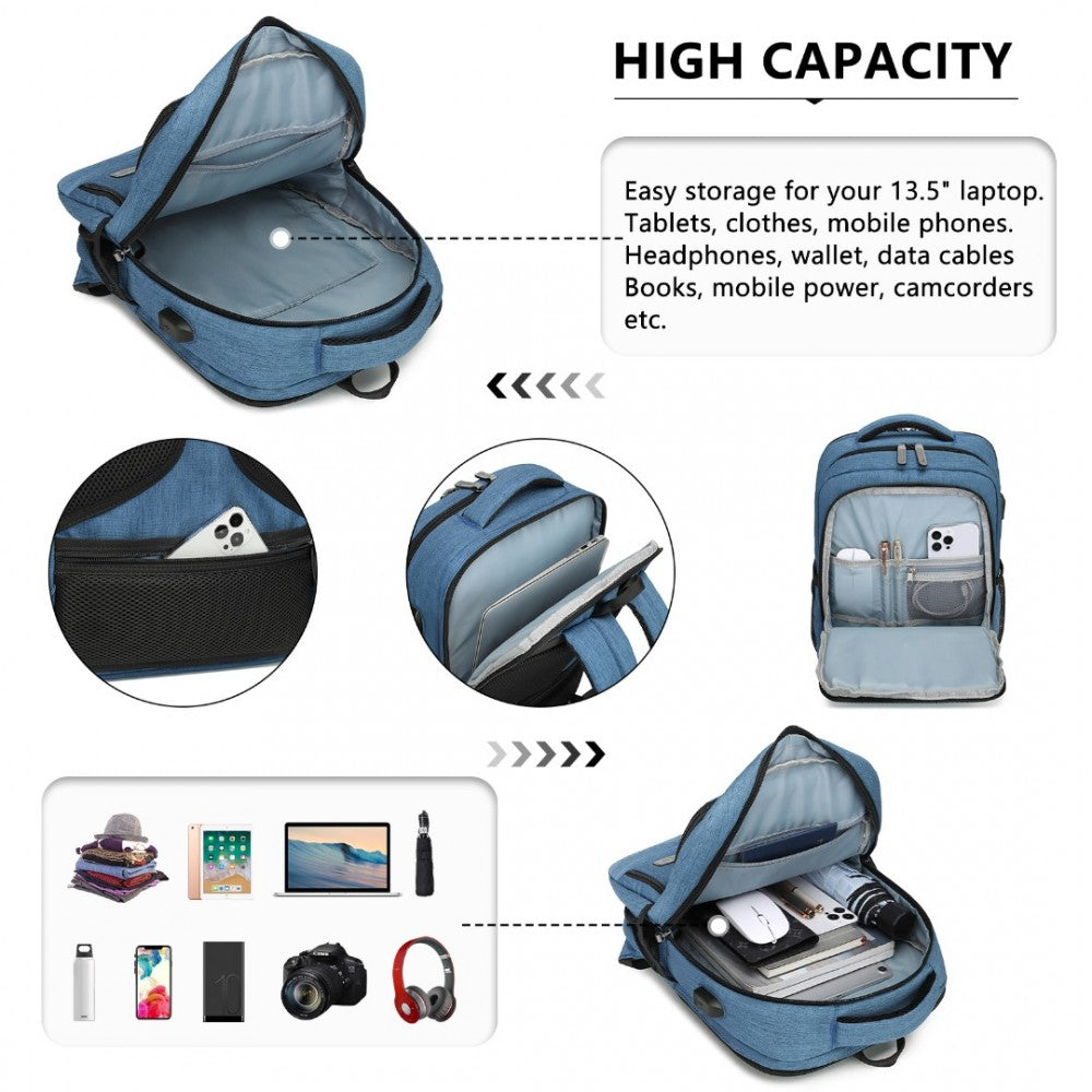 EM2111S - KONO MULTI-COMPARTMENT BACKPACK WITH USB PORT - BLUE