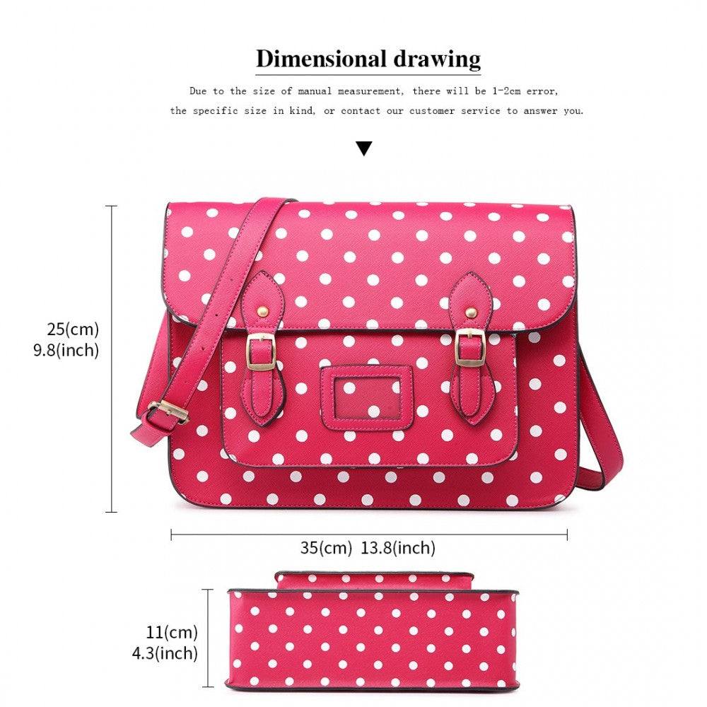 LT1665D2 - MISS LULU POLKA DOT LEATHER LOOK SCHOOL WORK SATCHEL PINK