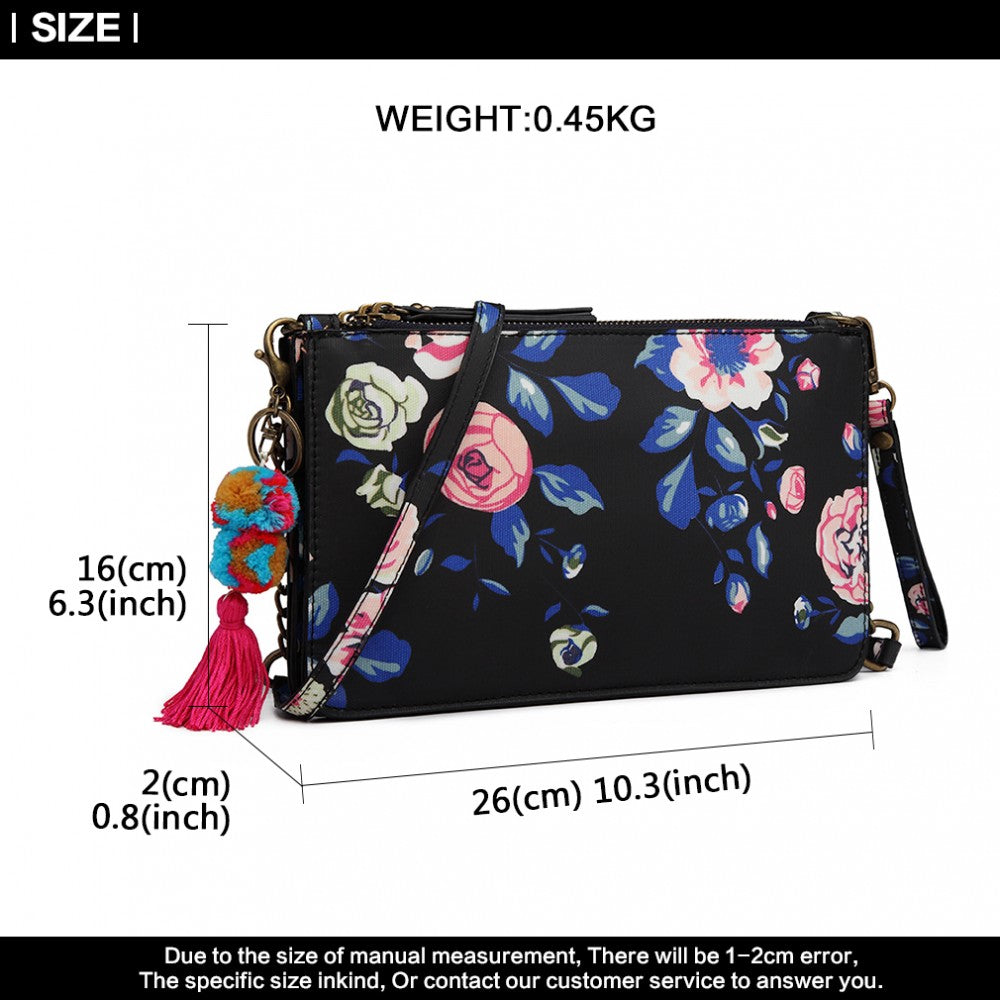 LG6803-MISS LULU CANVAS WITH POMPOM PENDANT HANDBAG SHOULDER BAG NAVY