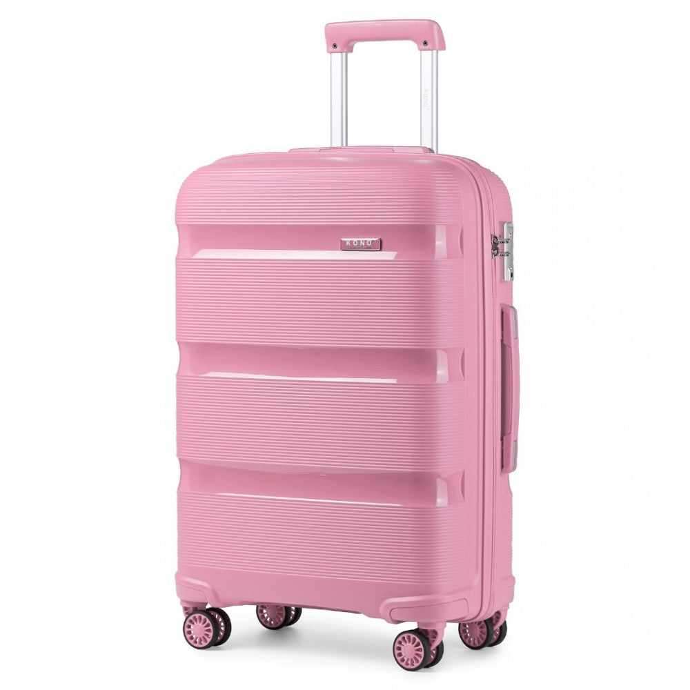 K2092L - KONO 24 INCH BRIGHT HARD SHELL PP SUITCASE - CLASSIC COLLECTION - PINK