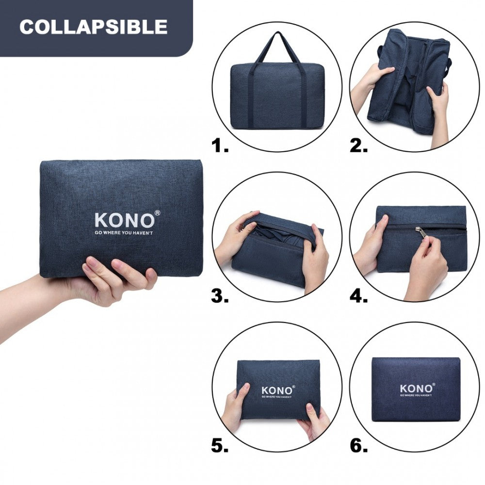 EQ2256 - KONO FOLDABLE WATERPROOF STORAGE TRAVEL HANDBAG - NAVY