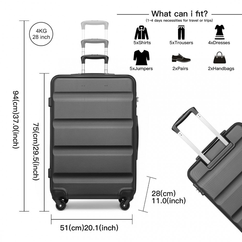 K2191L - KONO 3-PIECE LIGHTWEIGHT ABS HARDSHELL SUITCASE SET - 19, 24, 28 INCH WITH SECURE TSA LOCK - GREY