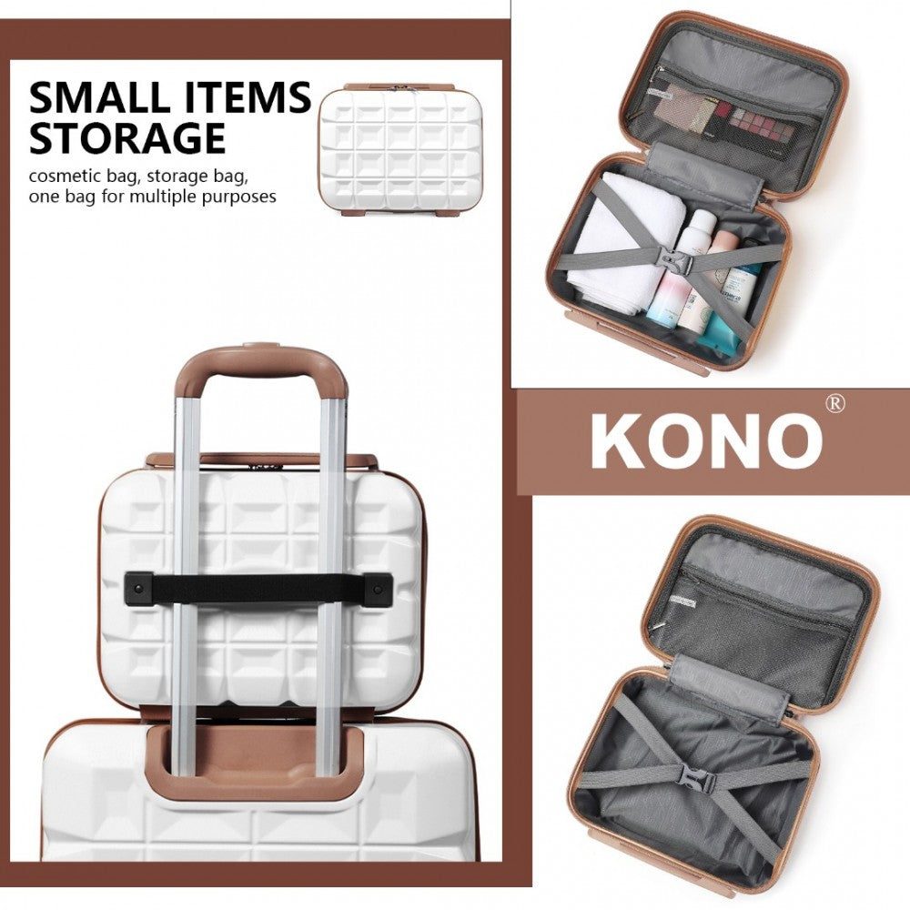 K2292L - KONO LIGHTWEIGHT HARD SHELL ABS SUITCASE WITH TSA LOCK AND VANITY CASE 4 PIECE SET - WHITE