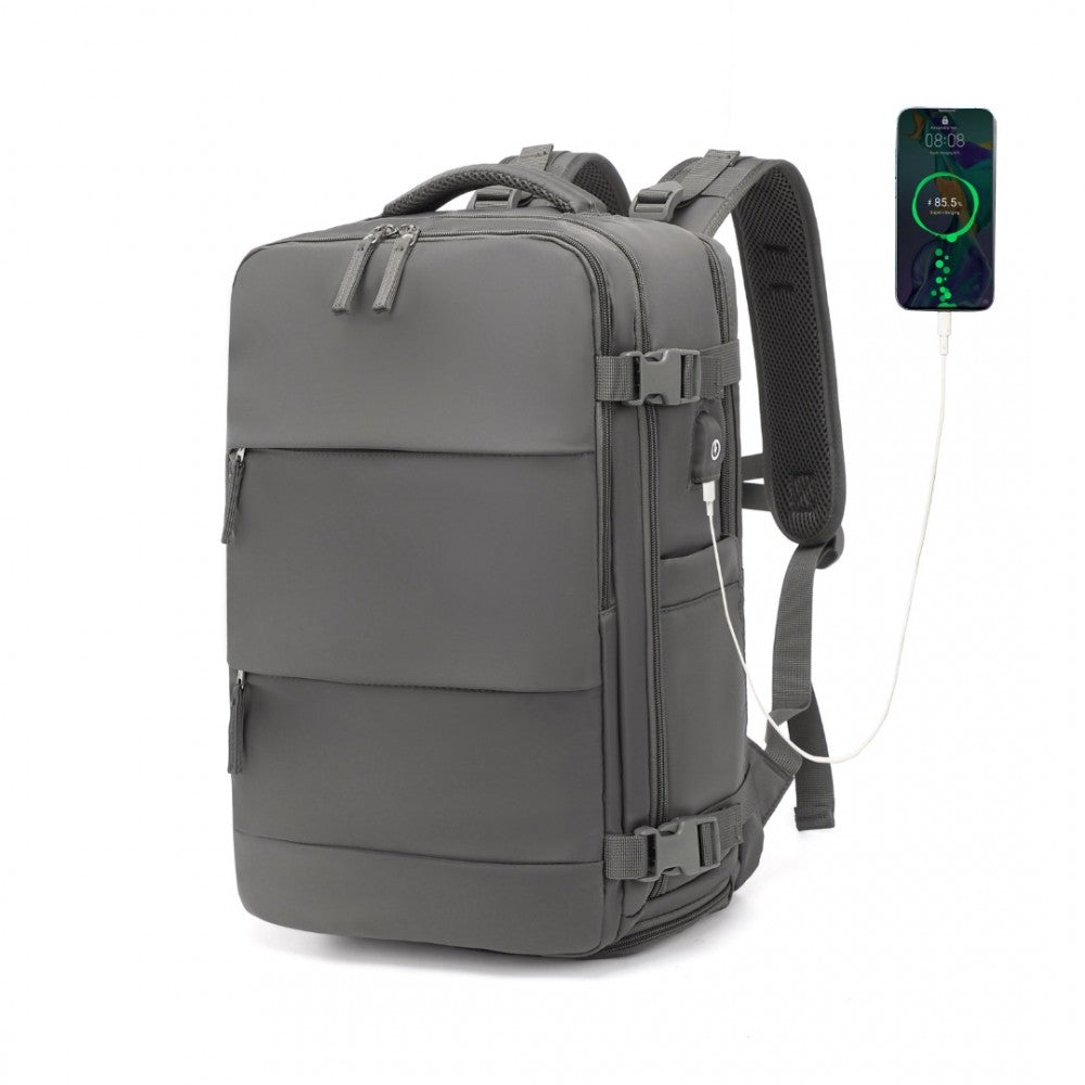 EQ2344 - KONO MULTI-FUNCTIONAL BREATHABLE TRAVEL BACKPACK WITH USB CHARGING PORT AND SEPARATE SHOE COMPARTMENT - GREY