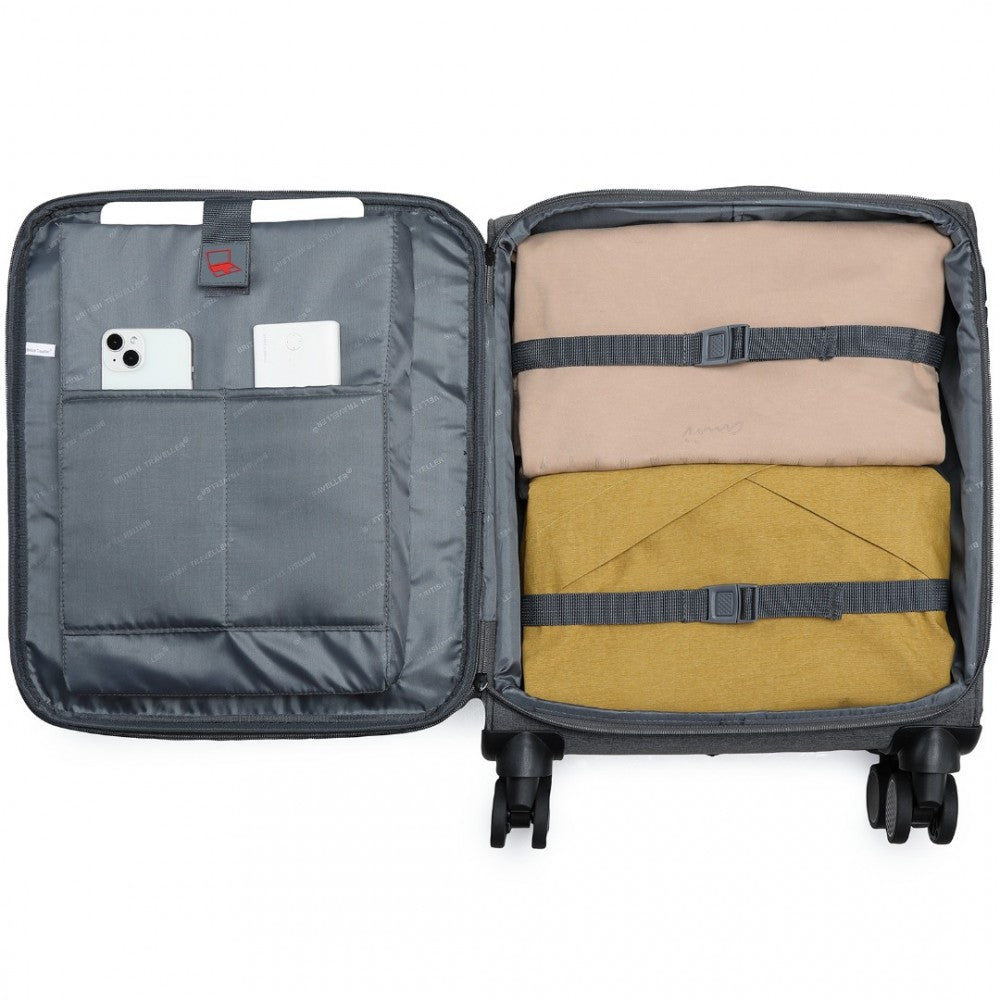 K2397L - BRITISH TRAVELLER 3-PIECE LIGHTWEIGHT SOFT SHELL LUGGAGE SET WITH TSA LOCKS - GREY