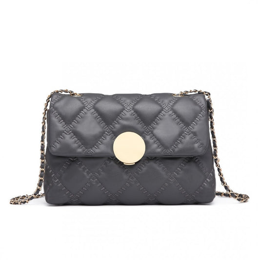 LB2242 - MISS LULU SMOOTH FLAP CHAIN SHOULDER BAG - GREY