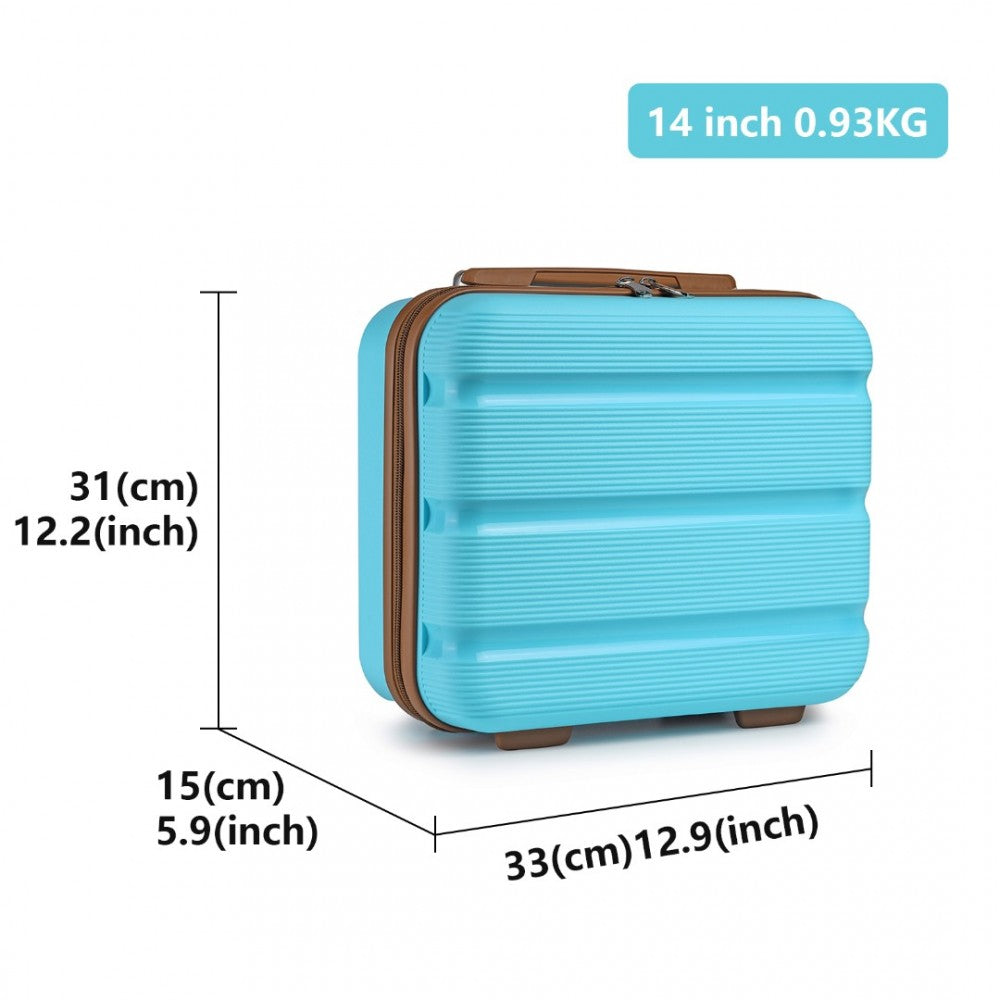 K2092L - KONO 14 INCH BRIGHT HARD SHELL PP VANITY CASE - BLUE AND BROWN