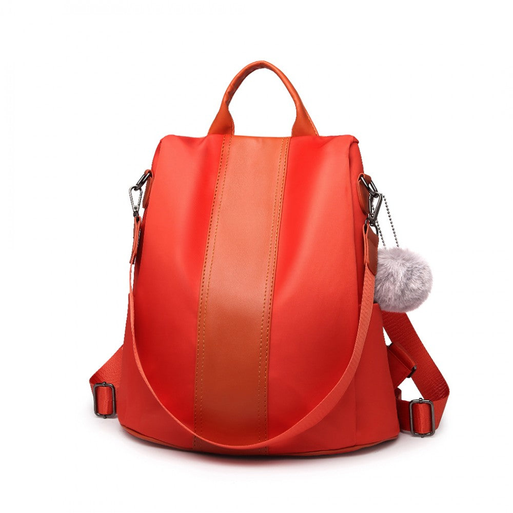 LG1903 - MISS LULU TWO WAY BACKPACK SHOULDER BAG WITH POM POM PENDANT - ORANGE