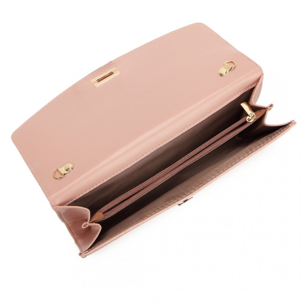 LP2219 - MISS LULU ELEGANT FLAP CLUTCH LEATHER CHAIN EVENING BAG - PINK