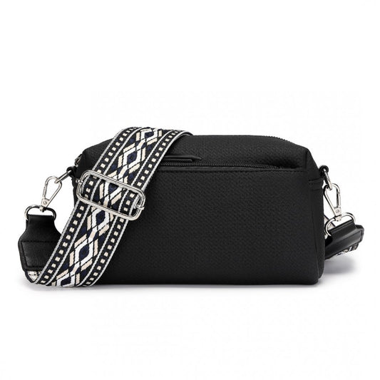 LH2410 - MISS LULU ETHNIC JACQUARD STRAP WATER-RESISTANT CROSSBODY BAG - BLACK