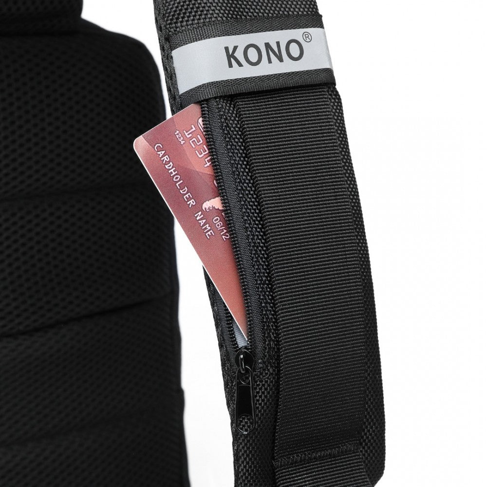 EG2403 - KONO SMART SLING CHEST BAG WITH USB CHARGING PORT LIGHTWEIGHT SINGLE STRAP CROSSBODY BACKPACK FOR DAILY USE IDEAL FOR MEN AND WOMEN - BLACK