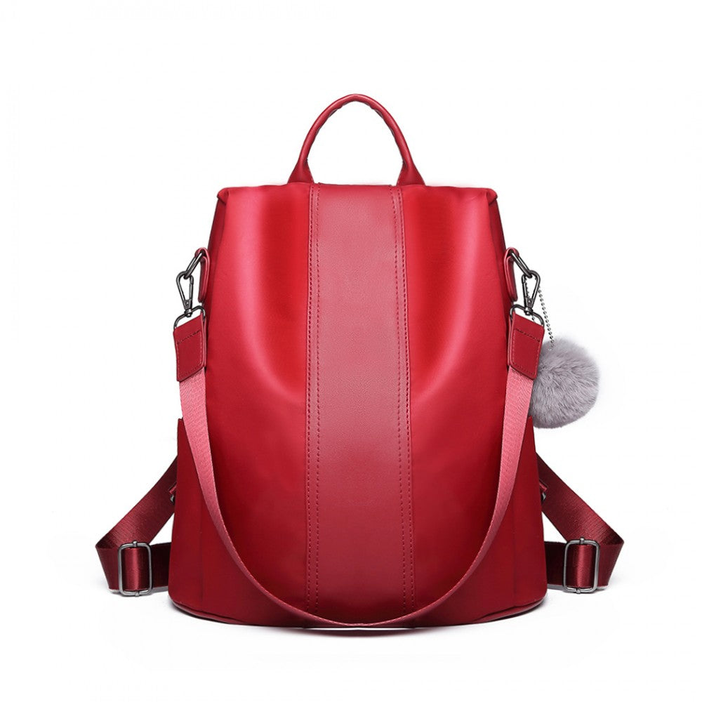 LG1903 - MISS LULU TWO WAY BACKPACK SHOULDER BAG WITH POM POM PENDANT - RED