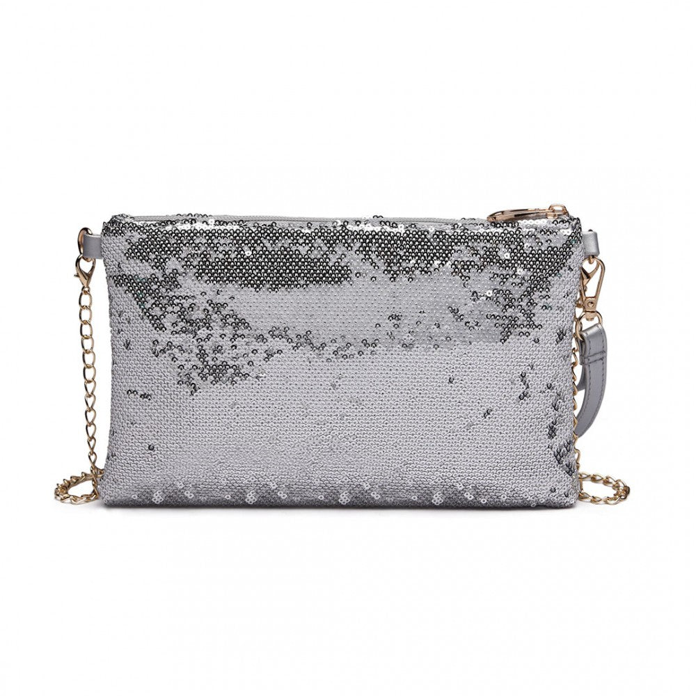 LH1765 - MISS LULU SEQUINS CLUTCH EVENING BAG - SILVER