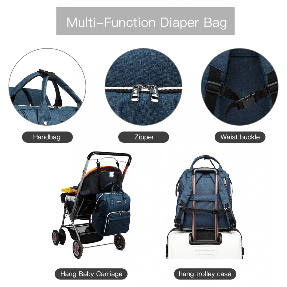 E6705USB - KONO PLAIN WIDE OPENING BABY NAPPY CHANGING BACKPACK WITH USB CONNECTIVITY - NAVY