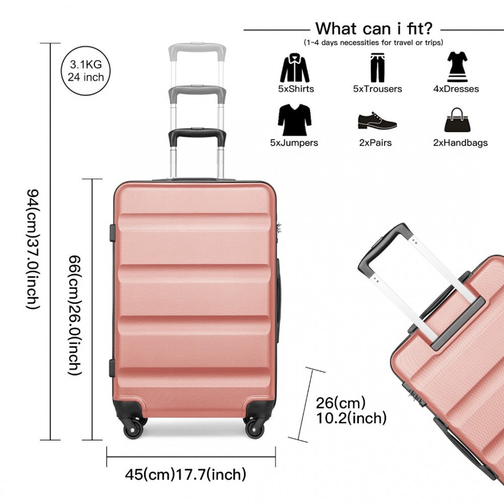 K2191L - KONO 24 INCH CHECK IN LUGGAGE - STREAMLINED ABS HARDSHELL SUITCASE WITH SECURE TSA LOCK - NUDE