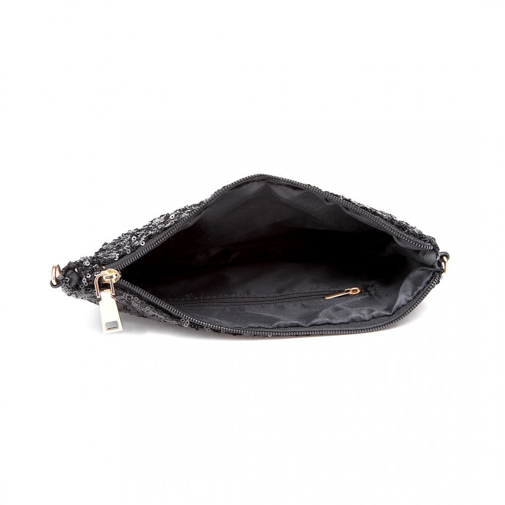 LH1765 - MISS LULU SEQUINS CLUTCH EVENING BAG - BLACK